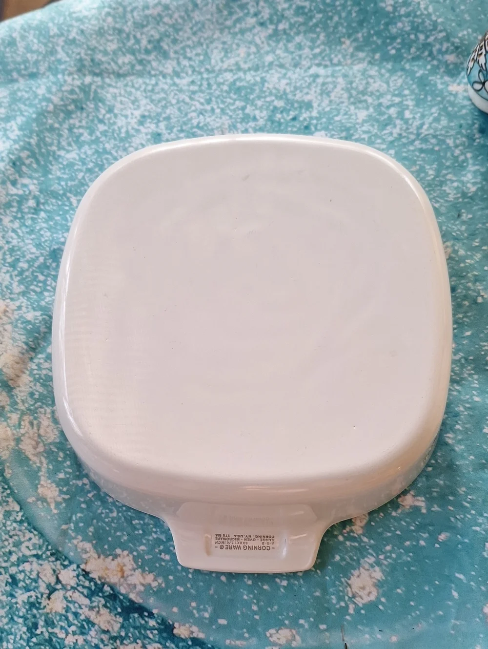 Corningware White Casserole with Harvest Vegetable Motif and Clear Lid
